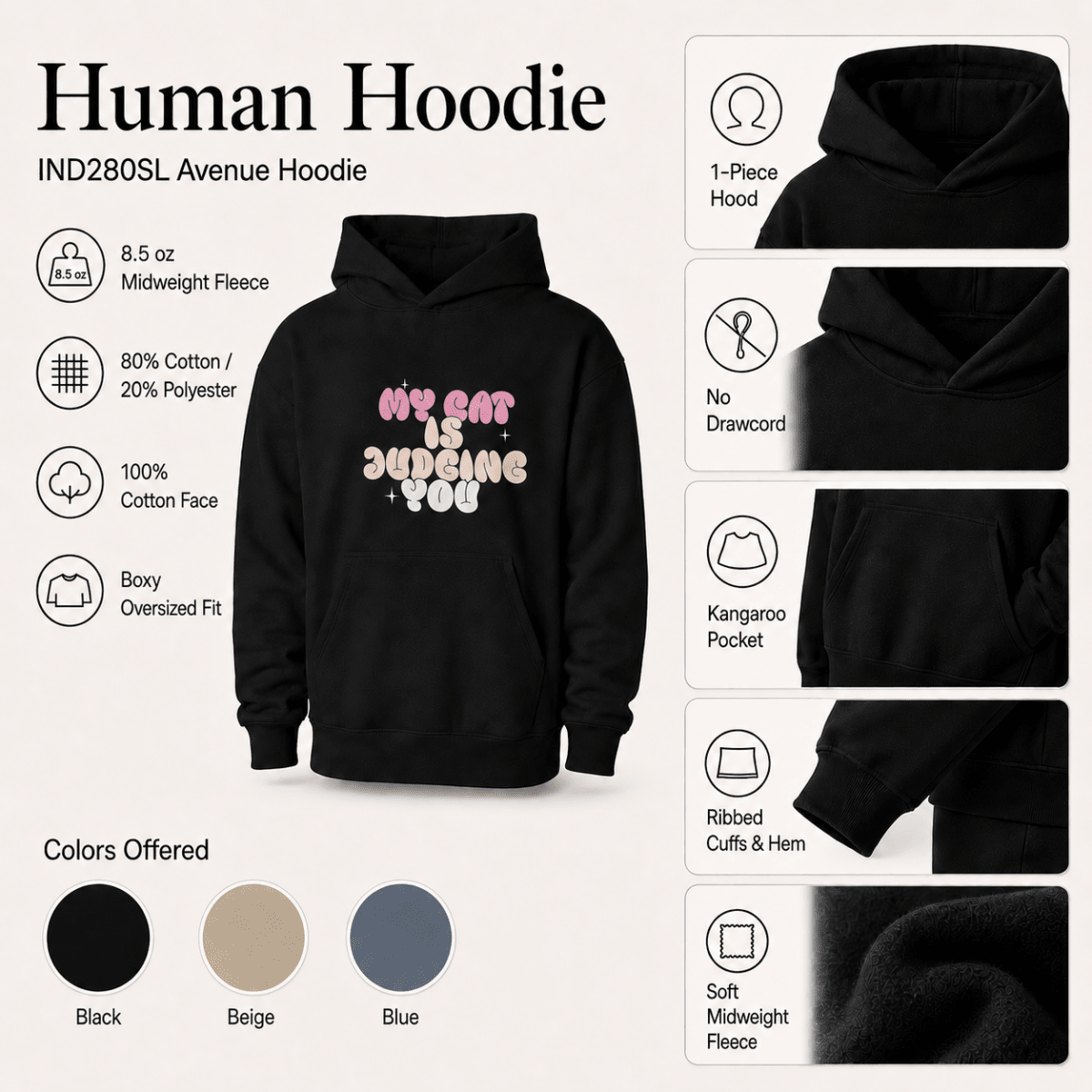 Add on Human Hoodie - My Cat is Judging You - FluffnCoBluexs