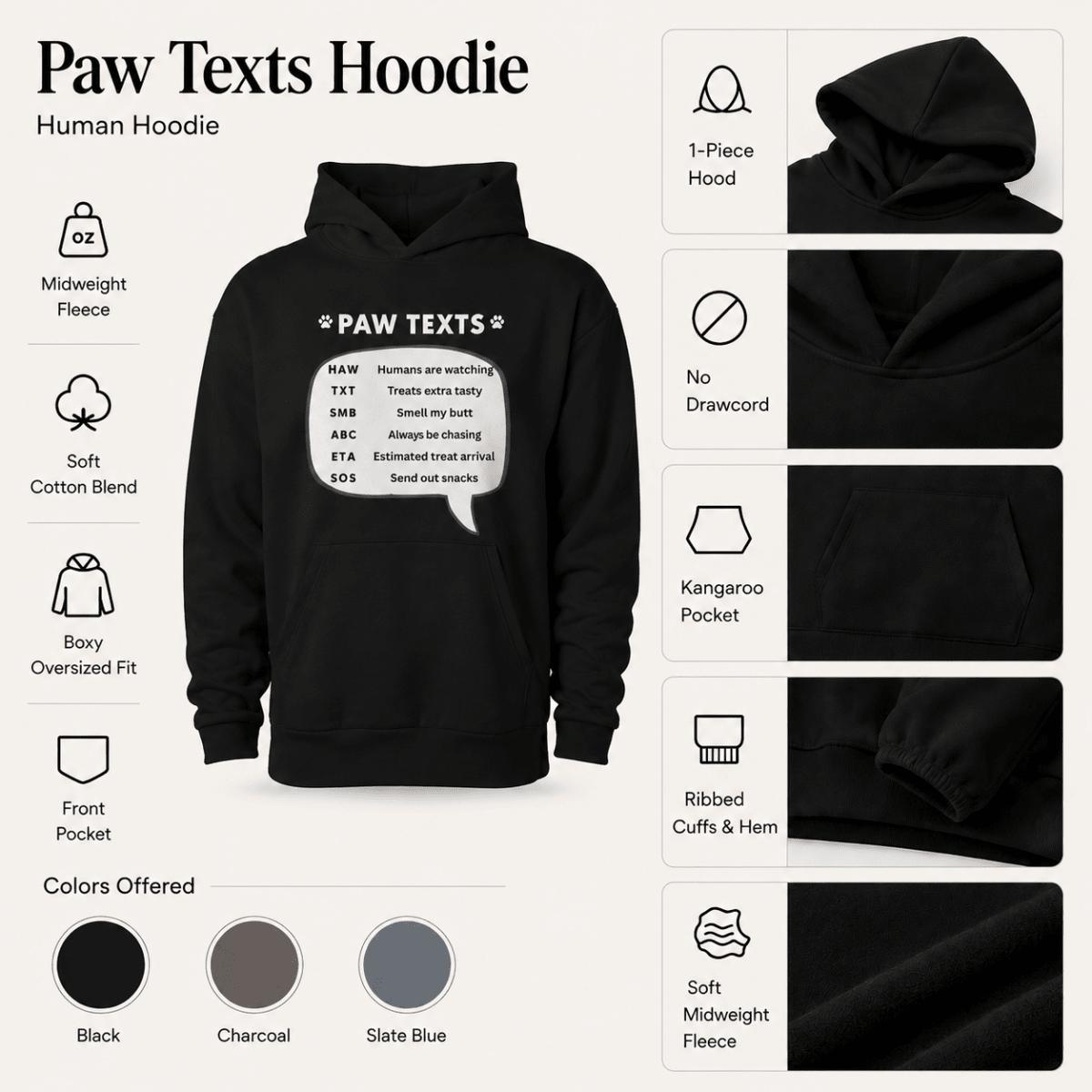 Add on Human Hoodie - Paw Texts - FluffnCoblackxs