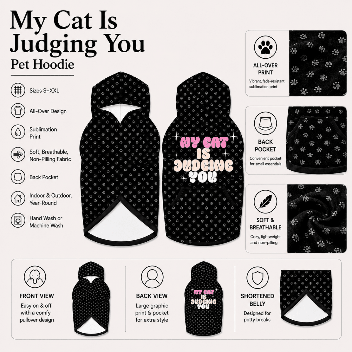 Add on Pet Hoodie - My Cat is Judging You - FluffnCoS
