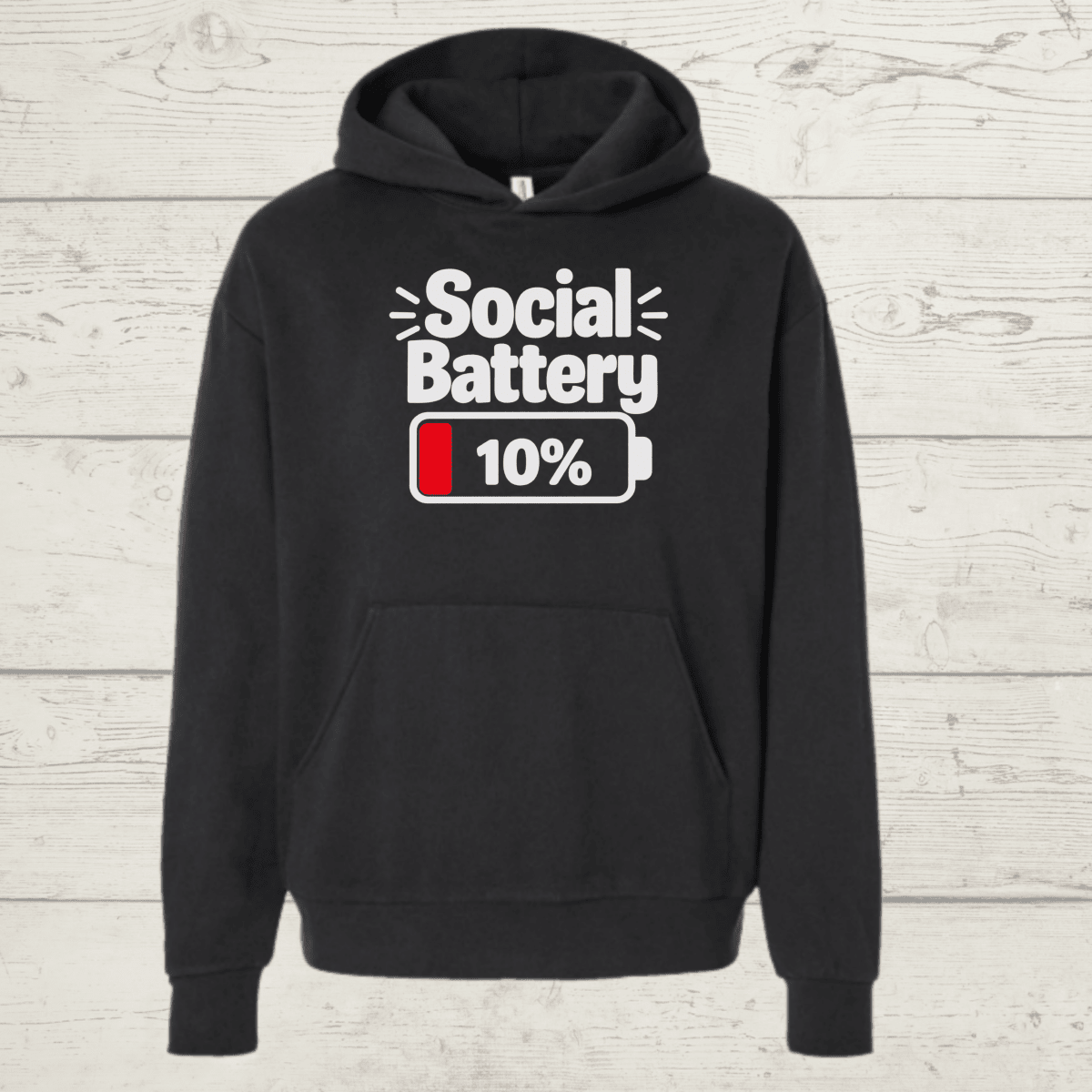 Social Battery 10% Human Hoodie - FluffnCoIvoryxssoft