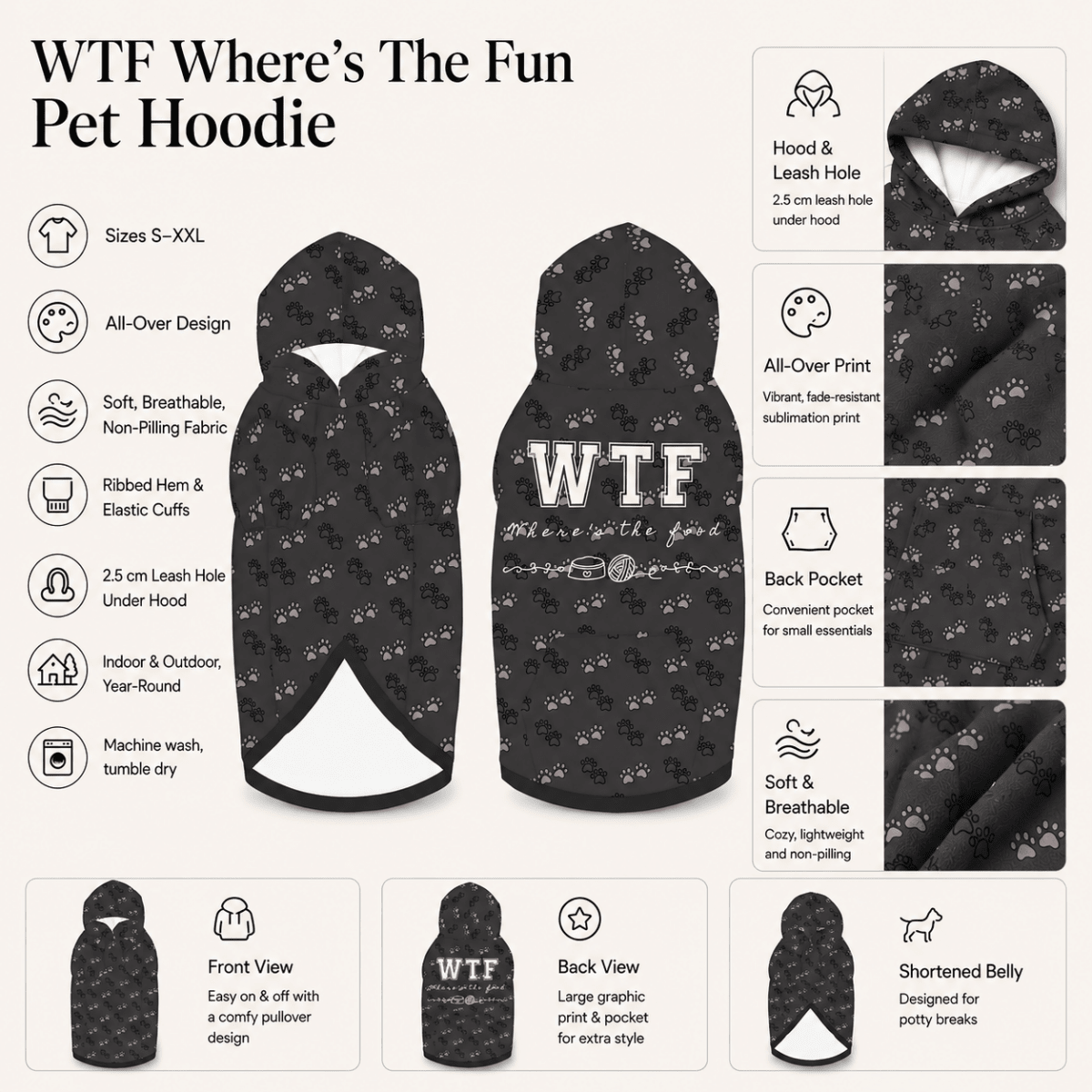 WTF Where's the Fun Matching Pet & Owner Hoodie Set - FluffnCoPigment BlackxsS