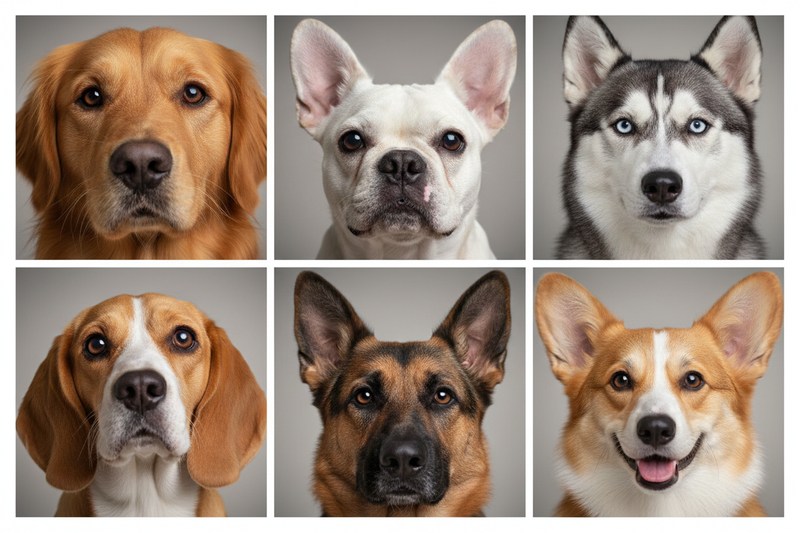 Icons of popular dog breeds including golden retriever, husky, corgi, for FluffnCo pet hoodies