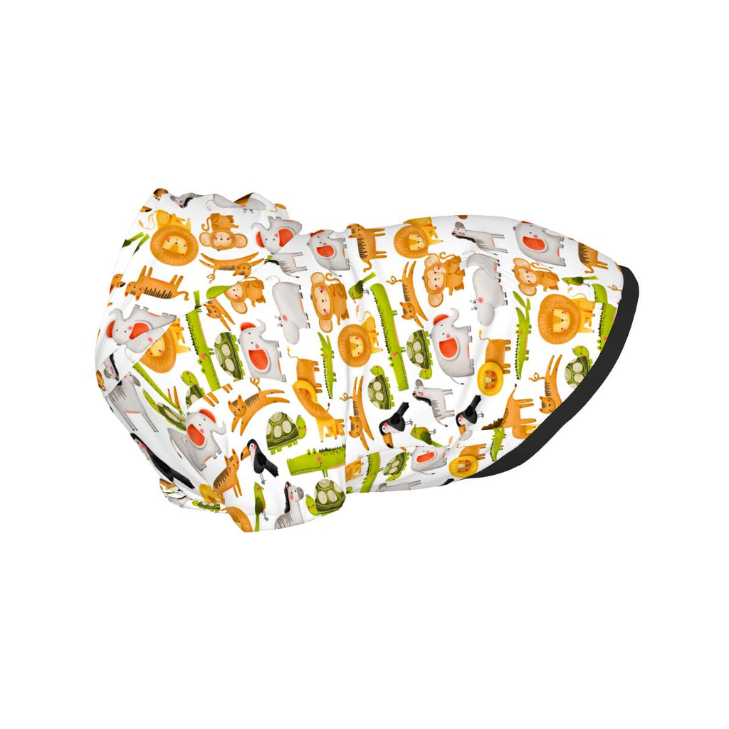 {{pet_type}} wearing Pet Hoodie – Zoo Nursery Print Cat and Dog Hoodie pet hoodie
