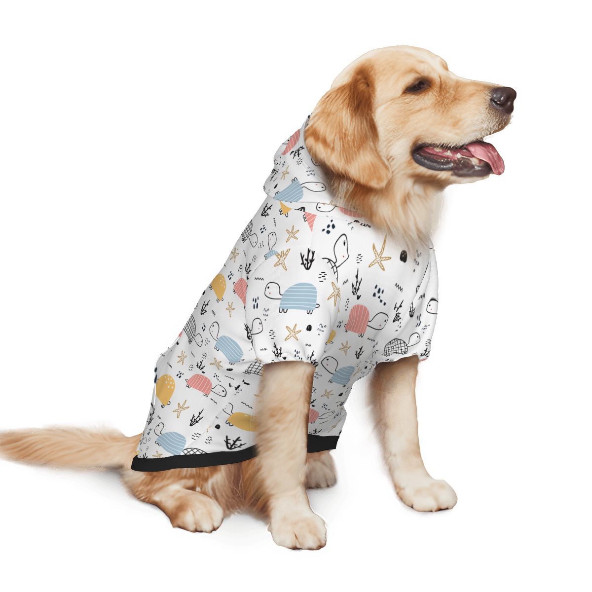 Dog wearing Pastel Turtle Nursery Print pet hoodie back side view