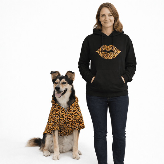 Leopard Lips and Pattern Pet and Human Hoodie Set - FluffnCoBlackSSmatchingset