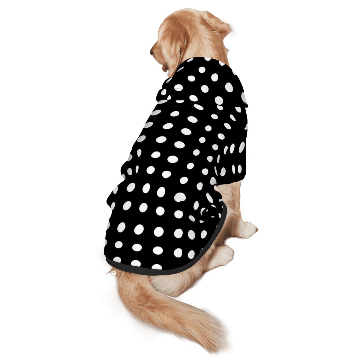 Dog wearing   Matching Black and White Polka Dot Pet and Owner Cat Hoodie Set back view