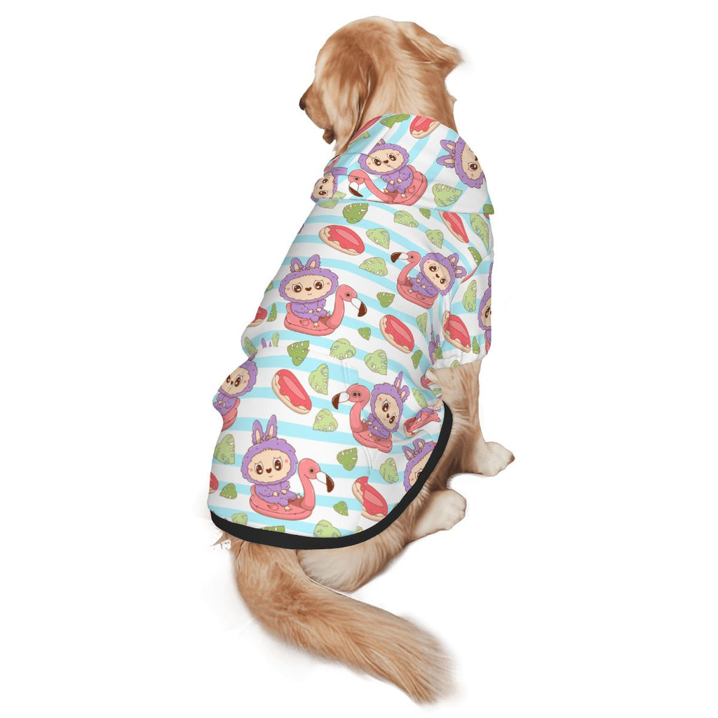 Dog wearing Laboubou & Flamingo Nursery Print pet hoodie back view