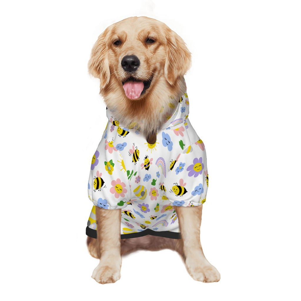 Dog wearing Bees and flowers nursery print pet hoodie for cats and dogs side 2