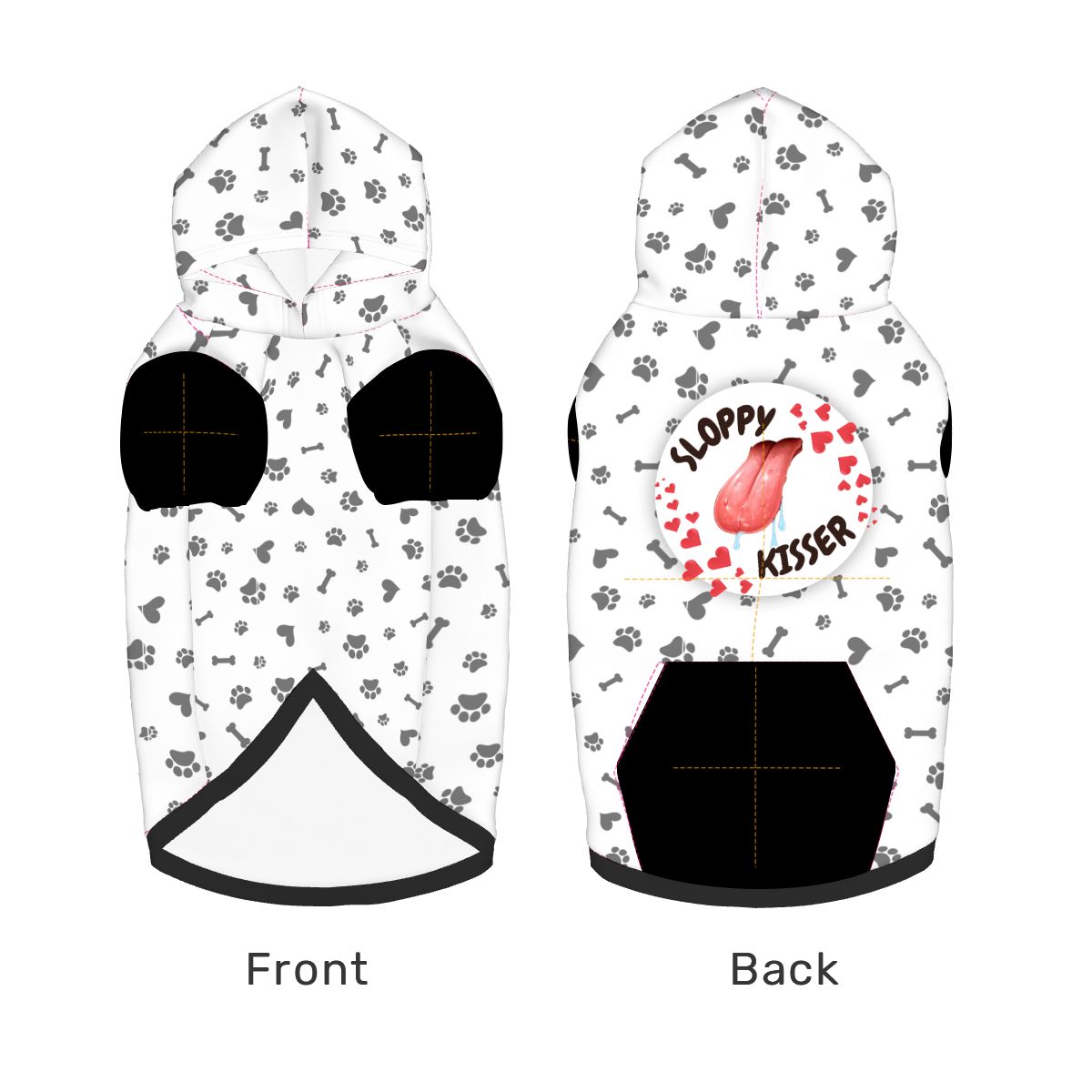 Dog wearing Sloppy Kisses Pet-Only Hoodie (Add-On) pet hoodie side view