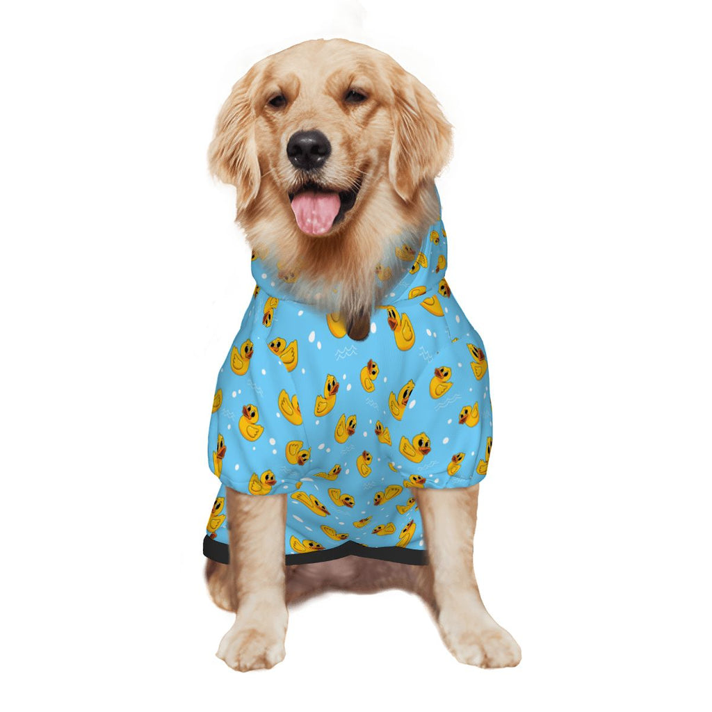 Dog wearing Yellow Ducks Nursery Print Cat and Dog Hoodie pet hoodie side view 2