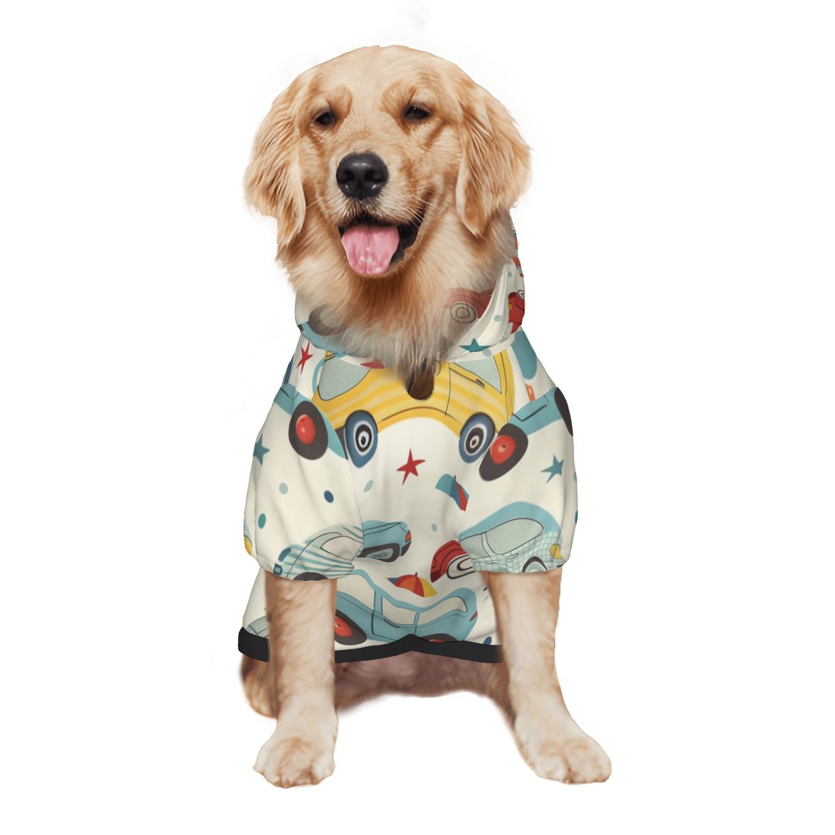 Dog wearing Retro Cars Nursery Print pet hoodie back side view 2