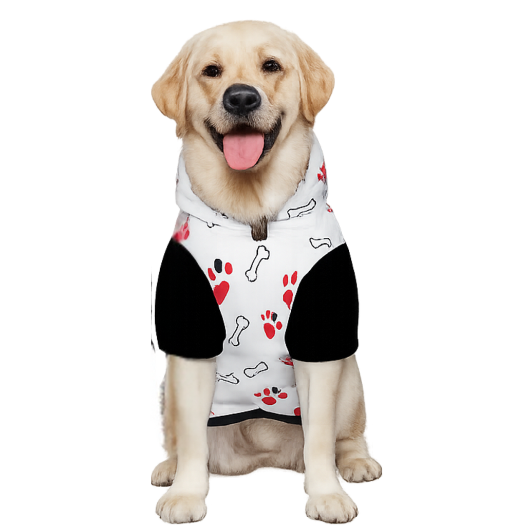Dog wearing I Love My LifePet Hoodie Side View