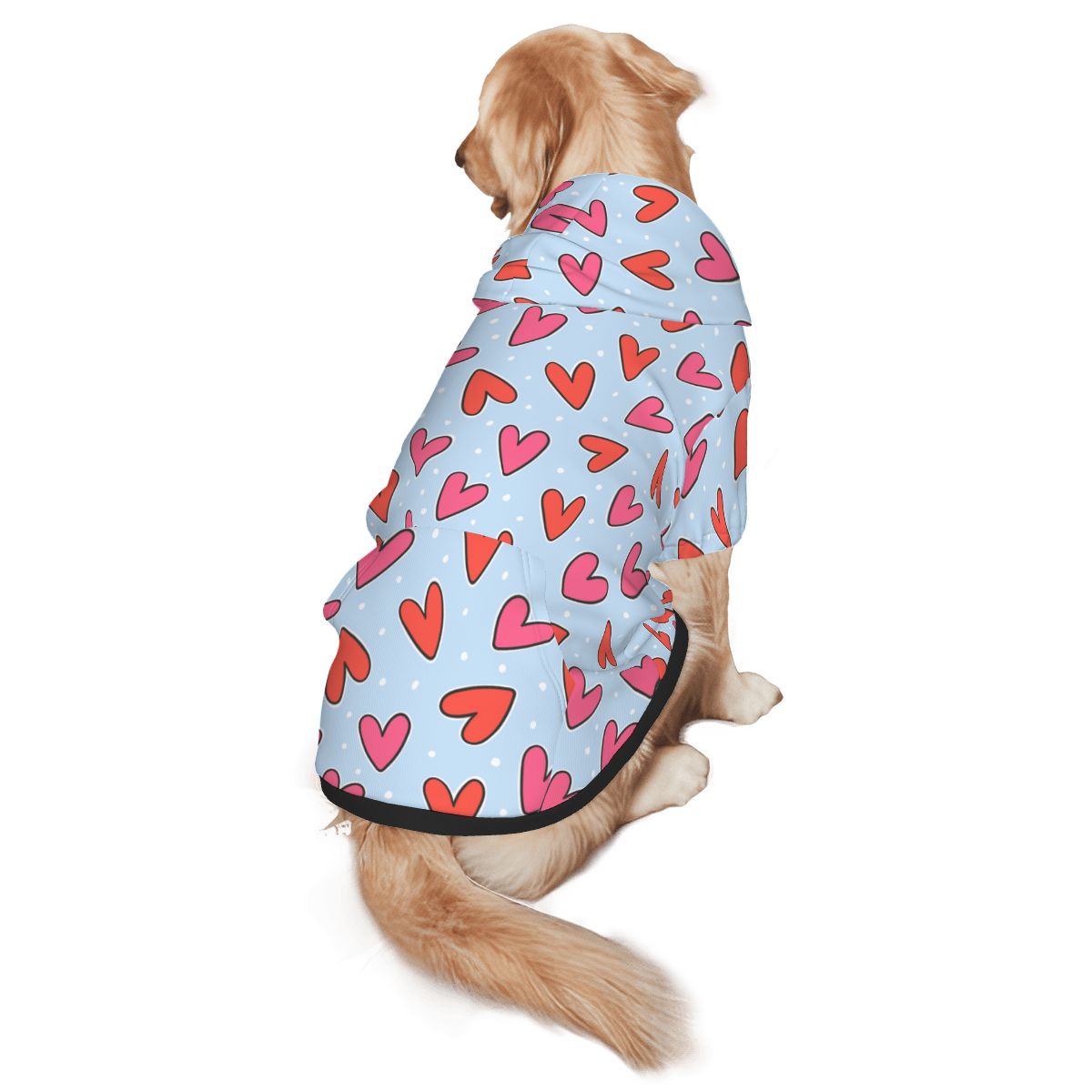 {{pet_type}} wearing Red Hearts on Light Blue Matching Pet & Owner Hoodie Set pet hoodie