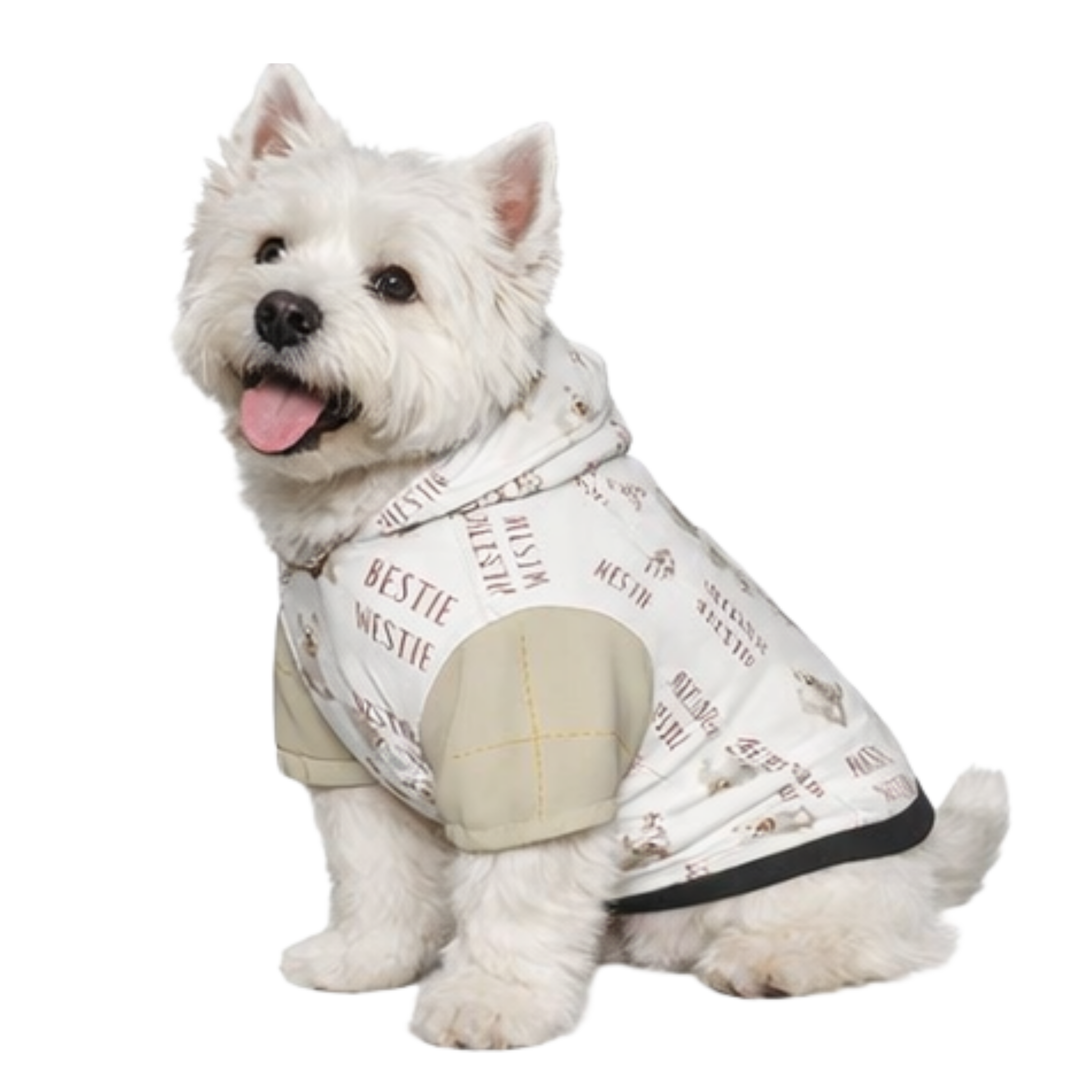 Dog wearing Westie is my Bestie Pet Hoodie Side View
