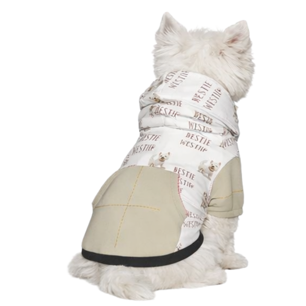 Dog wearing Pet Hoodie My Bestie is a Westie back view