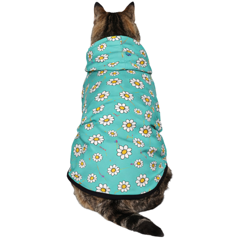 Dog wearing All over Print Daisies Pet Hoodie Side View