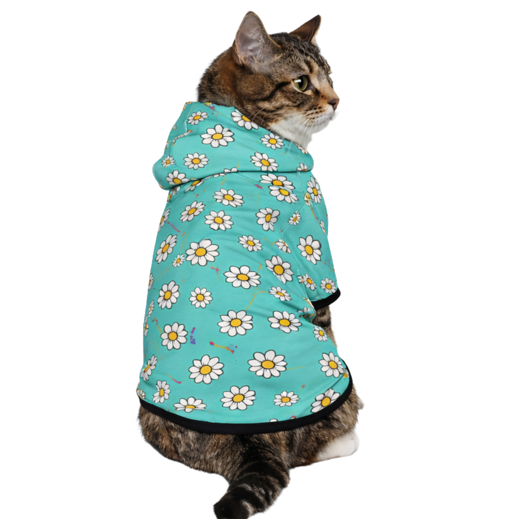 Dog wearing All over Print Daisies Pet Add-On side view