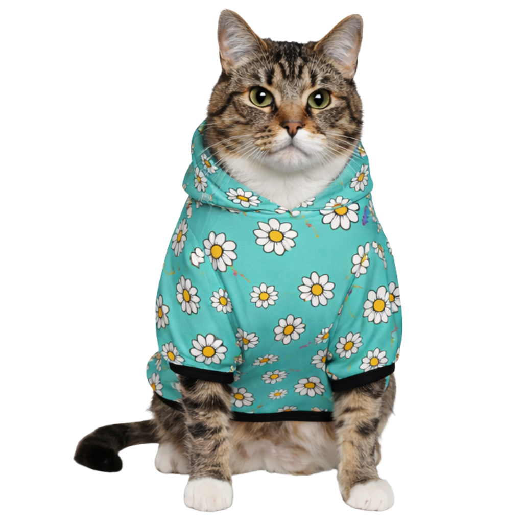Dog wearing All over Print Daisies Pet Hoodie Side View 2