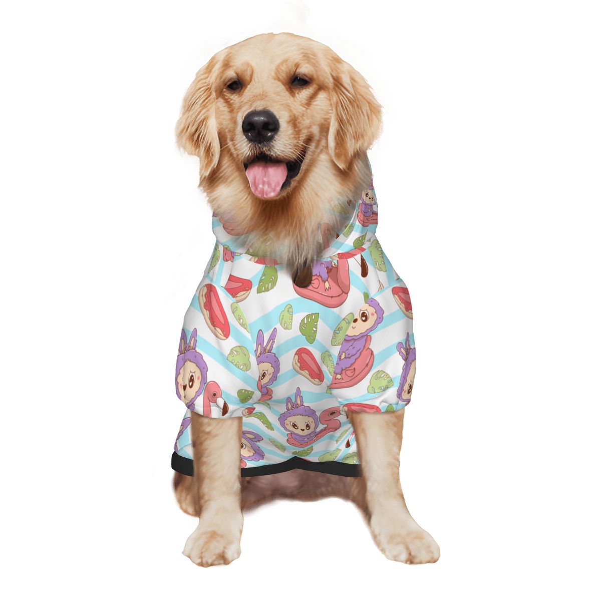 Dog wearing Laboubou & Flamingo Nursery Print pet hoodie back side view 2