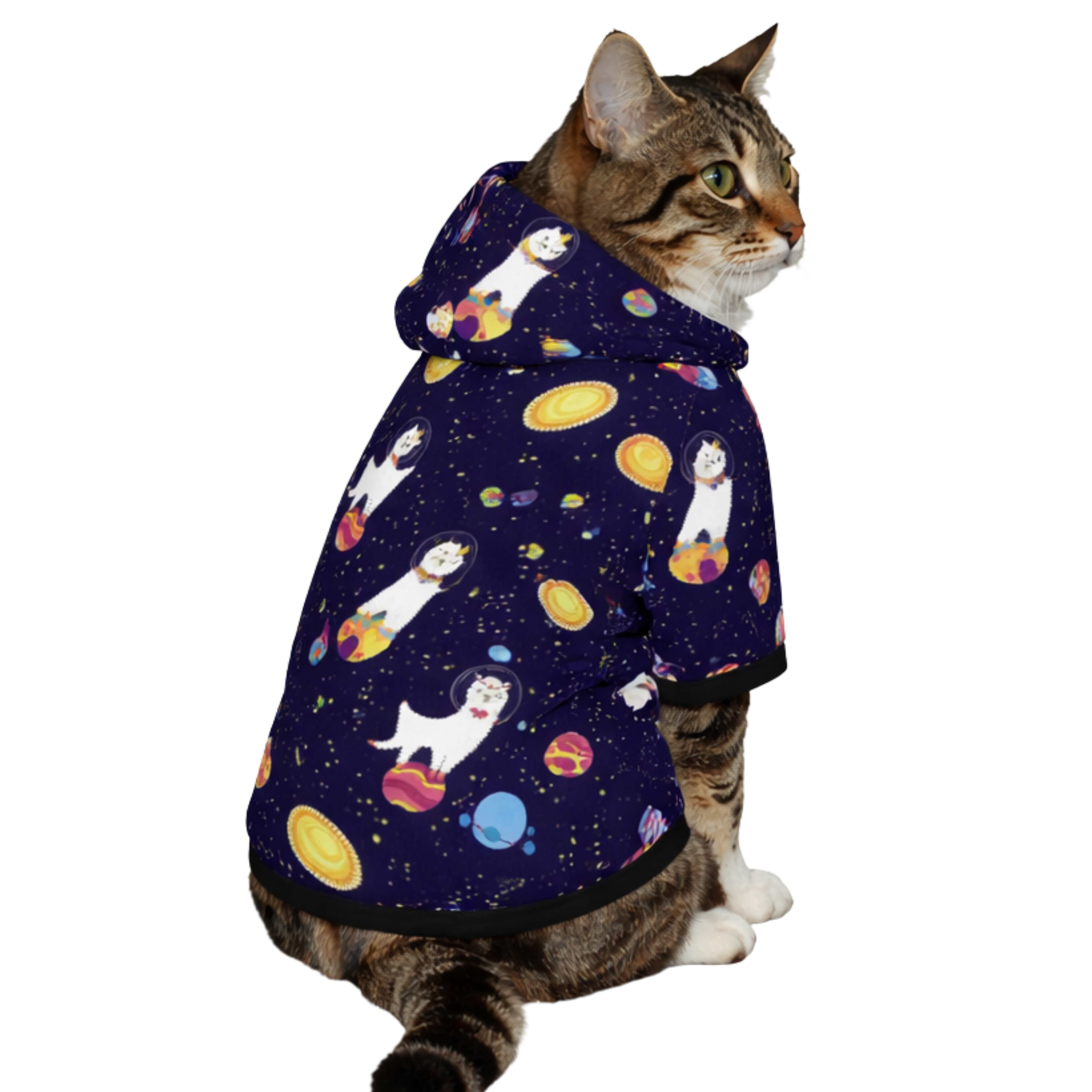 Dog wearing Night Llama Pet Hoodie Side View