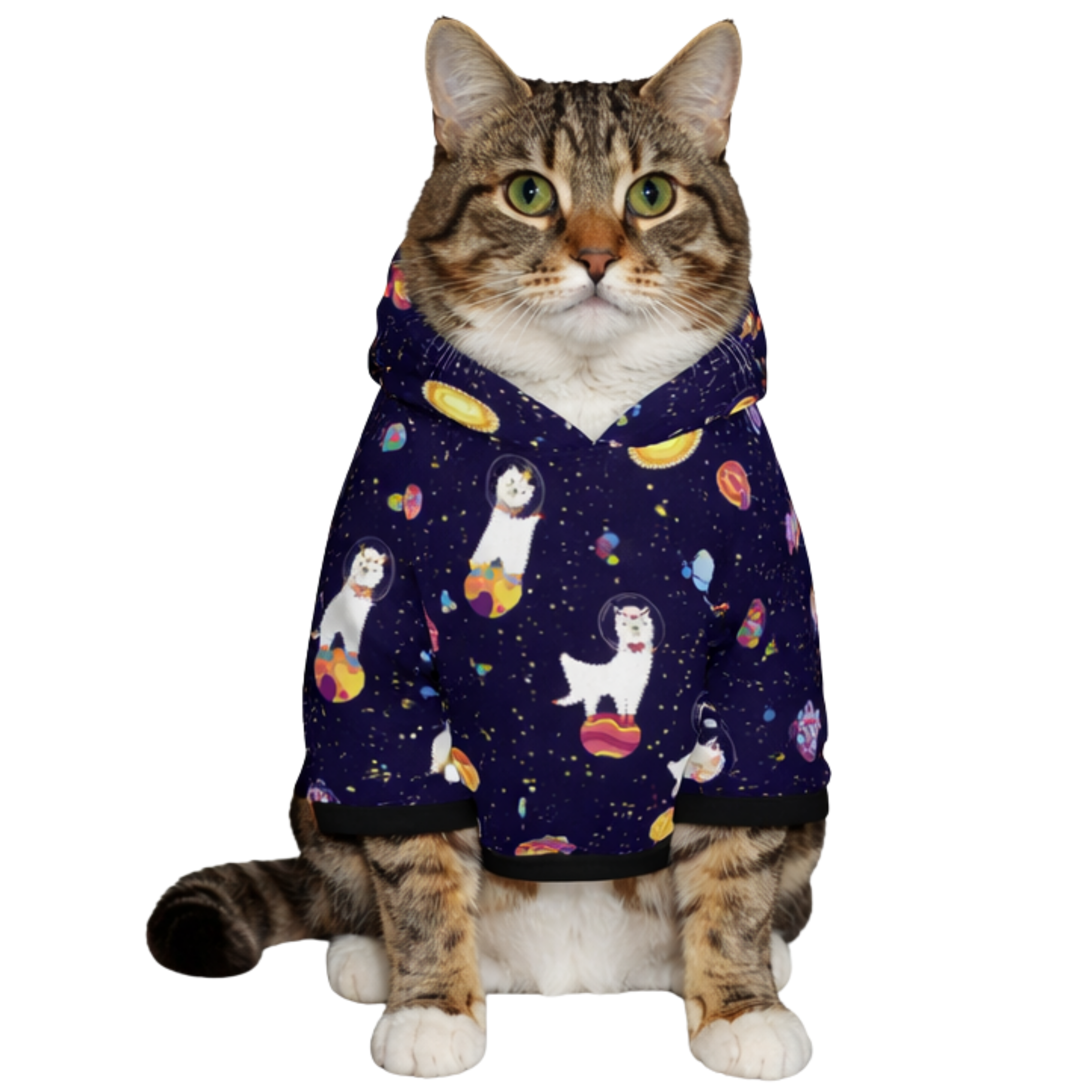 Dog wearing Night Llama Pet Hoodie Side View 2