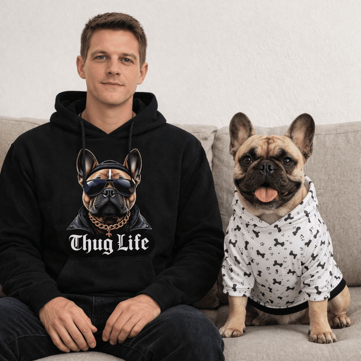 Thug Life French Bulldog Pet & Human Hoodie Set - FluffnCoSandstonexsSmatchingset