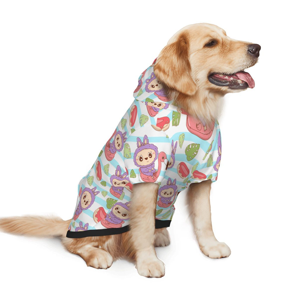 Dog wearing Laboubou & Flamingo Nursery Print pet hoodie back side view