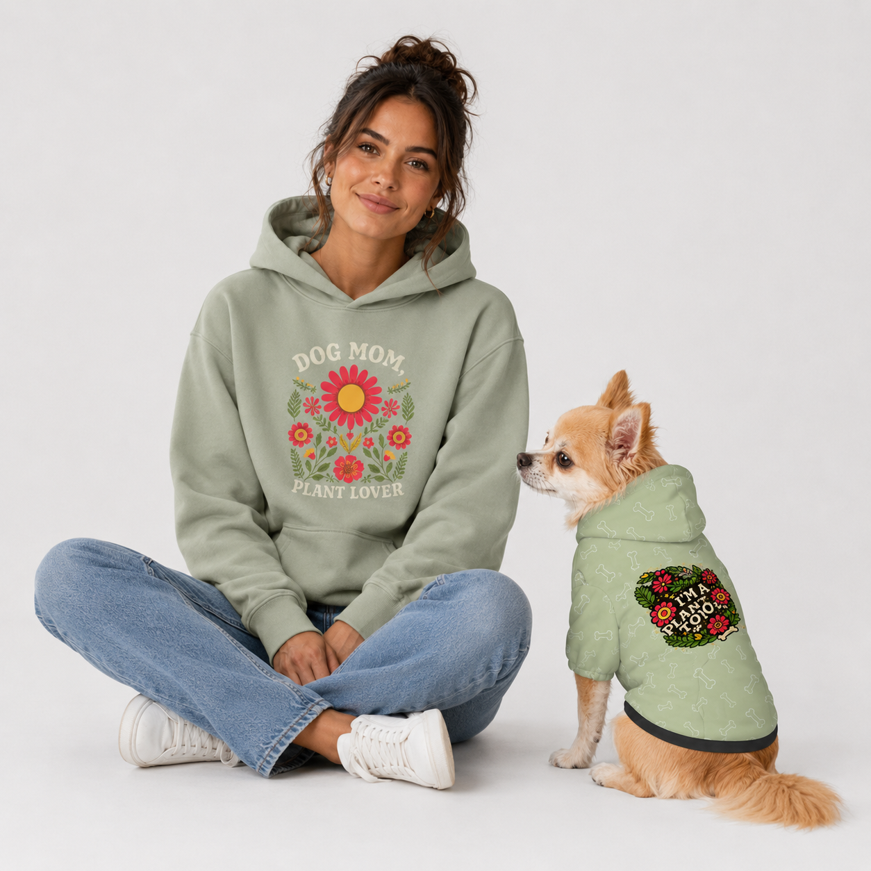 Dog Mom Plant Lover Pet & Owner Hoodie Set
