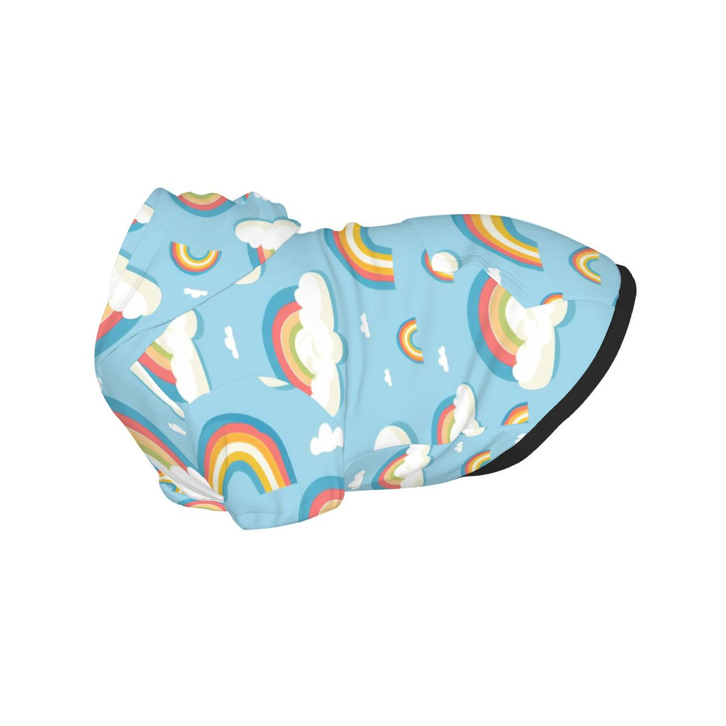 {{pet_type}} wearing Pet Hoodie – Rainbow & Clouds Nursery Print (Blue) Cat and Dog Hoodie pet hoodie