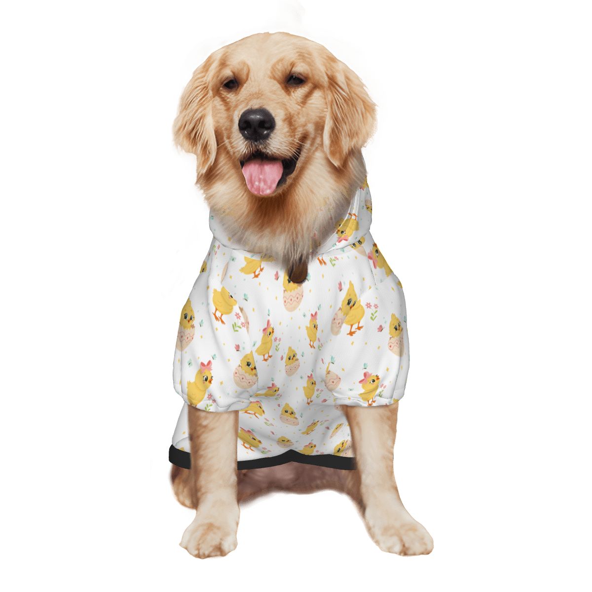 Dog wearing Yellow Duck All-Over Nursery Print Cat and Dog Hoodie pet hoodie side view 2