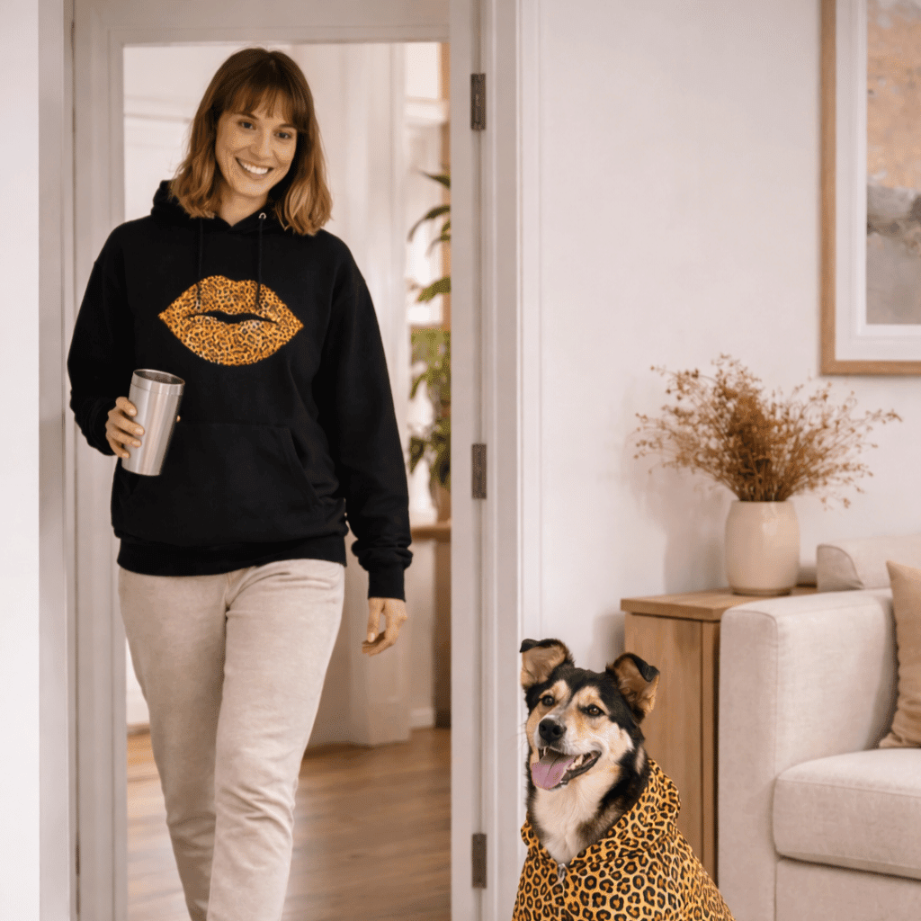 Leopard Lips and Pattern Pet and Human Hoodie Set - FluffnCoBlackSSmatchingset
