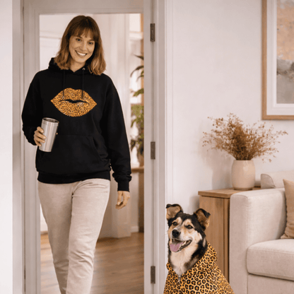 Leopard Lips and Pattern Pet and Human Hoodie Set - FluffnCoBlackSSmatchingset