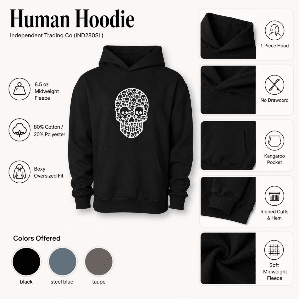Skull Shape Human Hoodie & Skull Pattern Pet Hoodie Set - FluffnCoBlackSSmatchingset