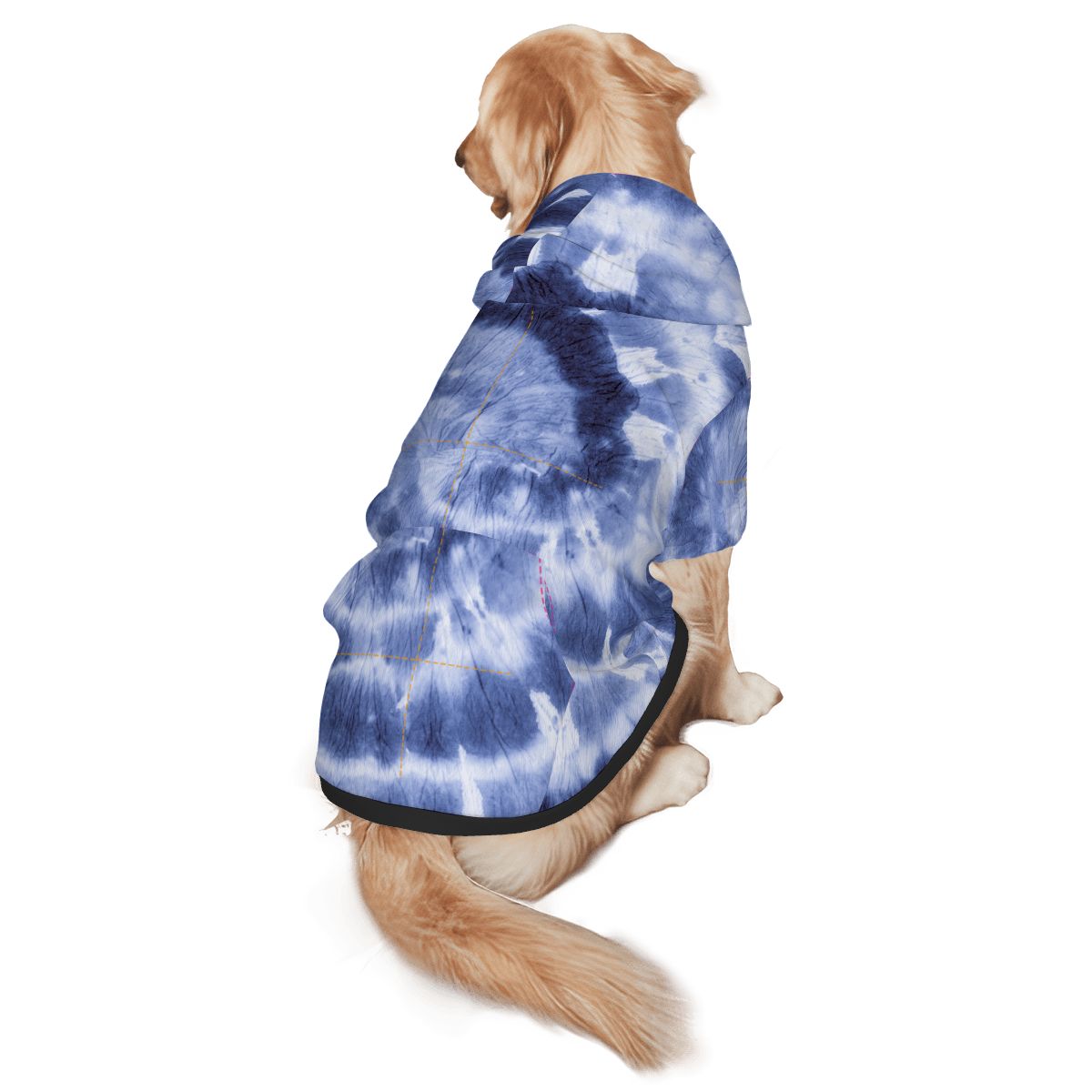 Dog wearing Blue Tie Dye Pet Only Hoodie (Add-on) pet hoodie back view