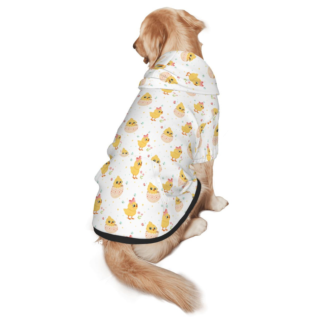 Dog wearing Yellow Duck All-Over Nursery Print Cat and Dog Hoodie pet hoodie back view