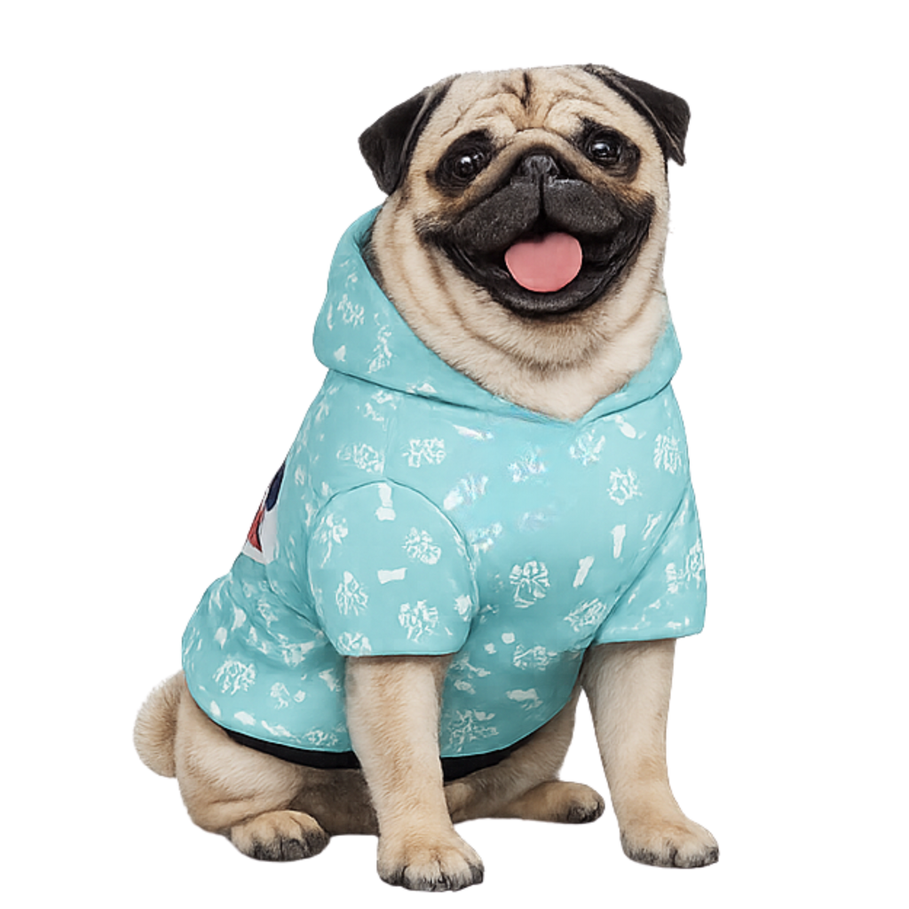 Dog wearing  Pug Love Add-On side view