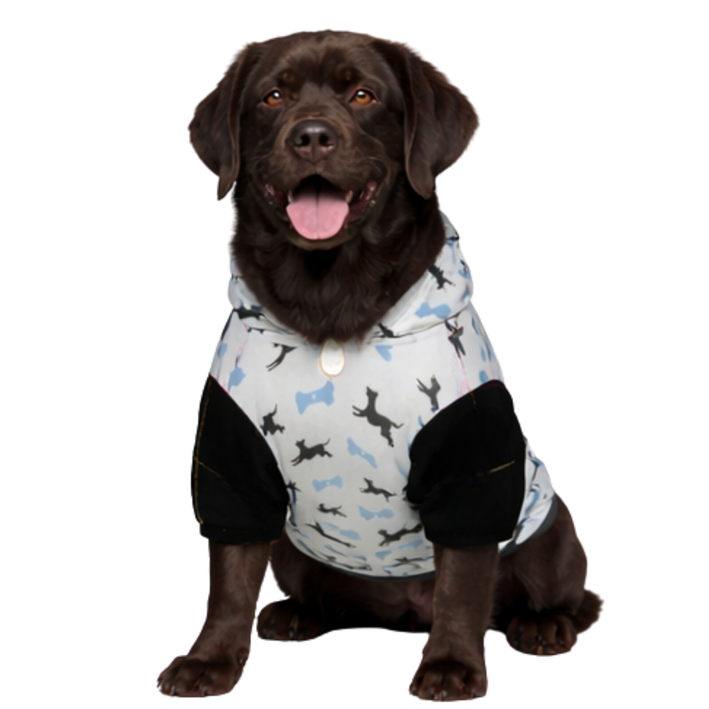 Dog wearing  All Food Must Go to Lab Pet Hoodie Side View 2