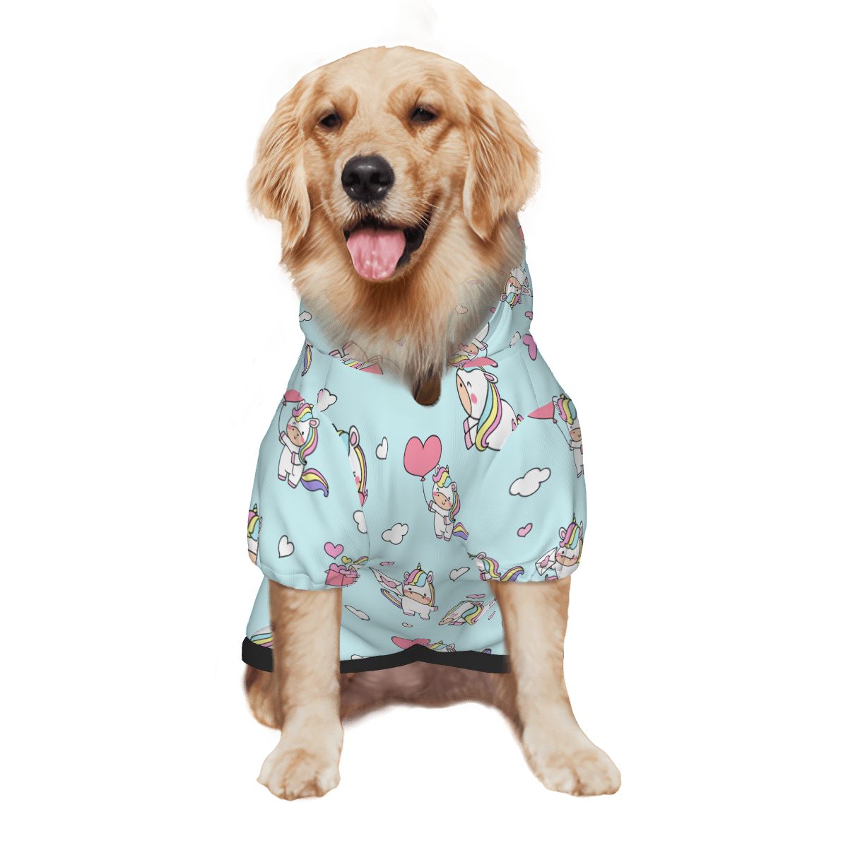 Dog wearing Unicorn Balloon Nursery Print pet hoodie back side view 2