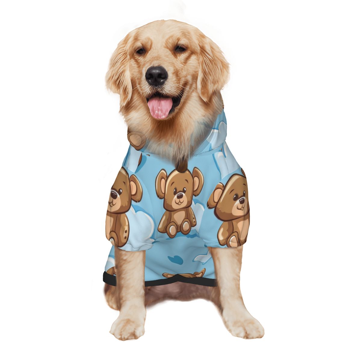 Dog wearing Teddy Bear Nursery Print pet hoodie back side view 2