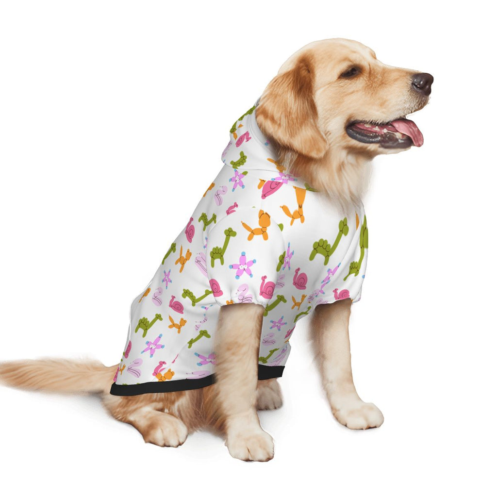 Dog wearing Balloon Animals Nursery Print pet hoodie back side view