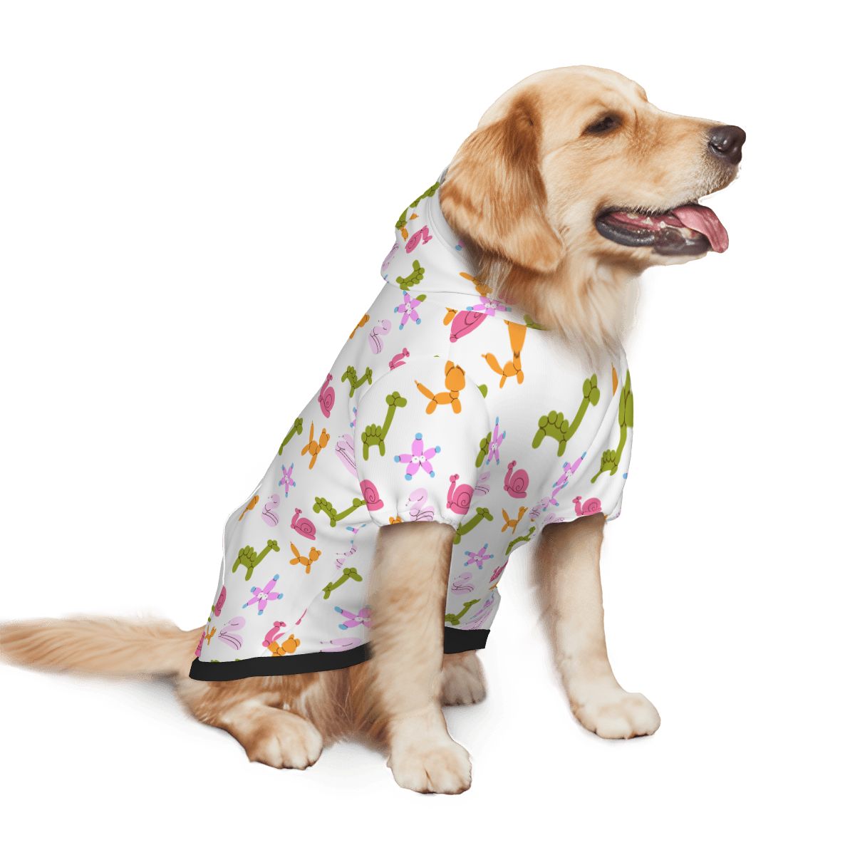 Dog wearing Balloon Animals Nursery Print pet hoodie back side view