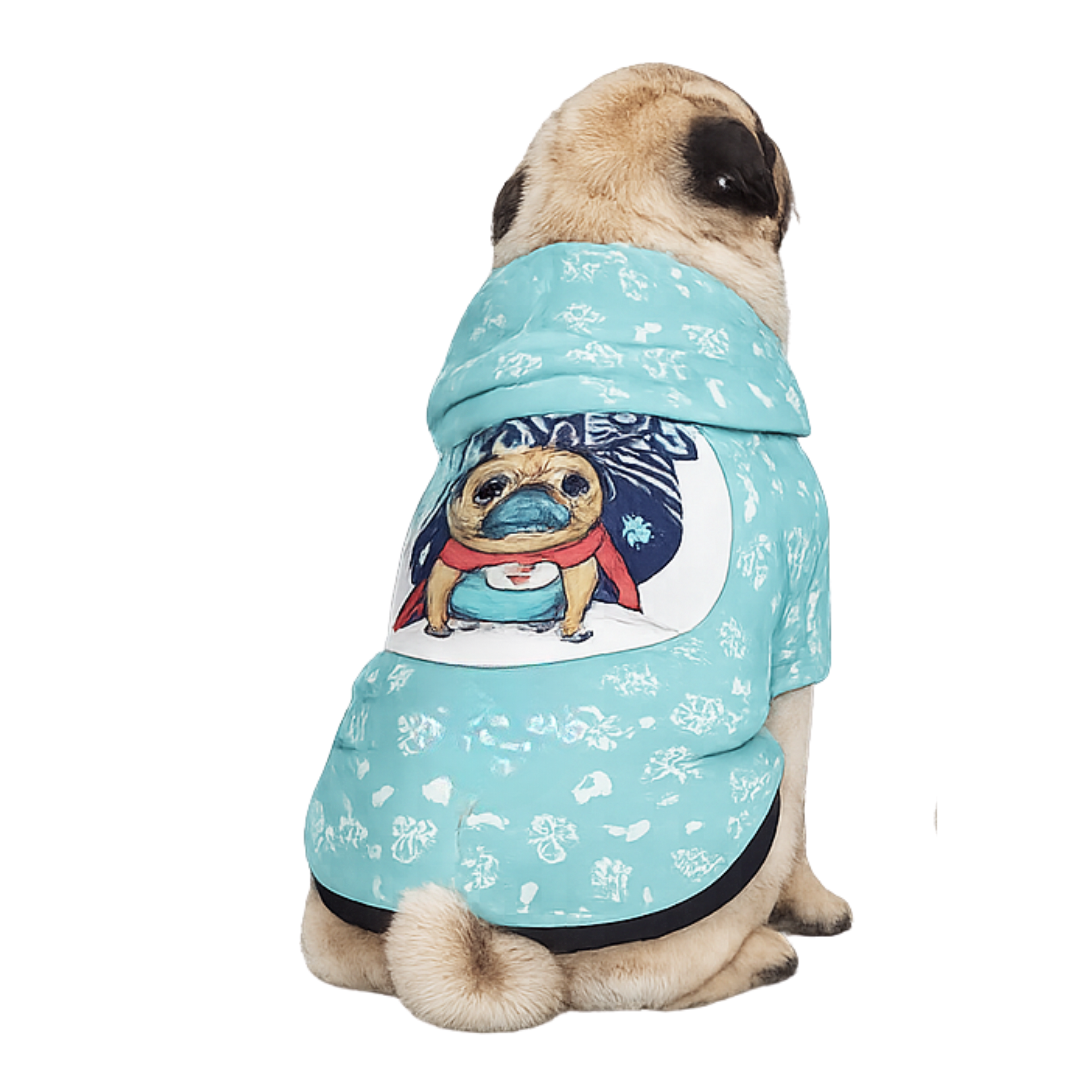 Dog wearing Pug Pawrent Pet Hoodie Side View