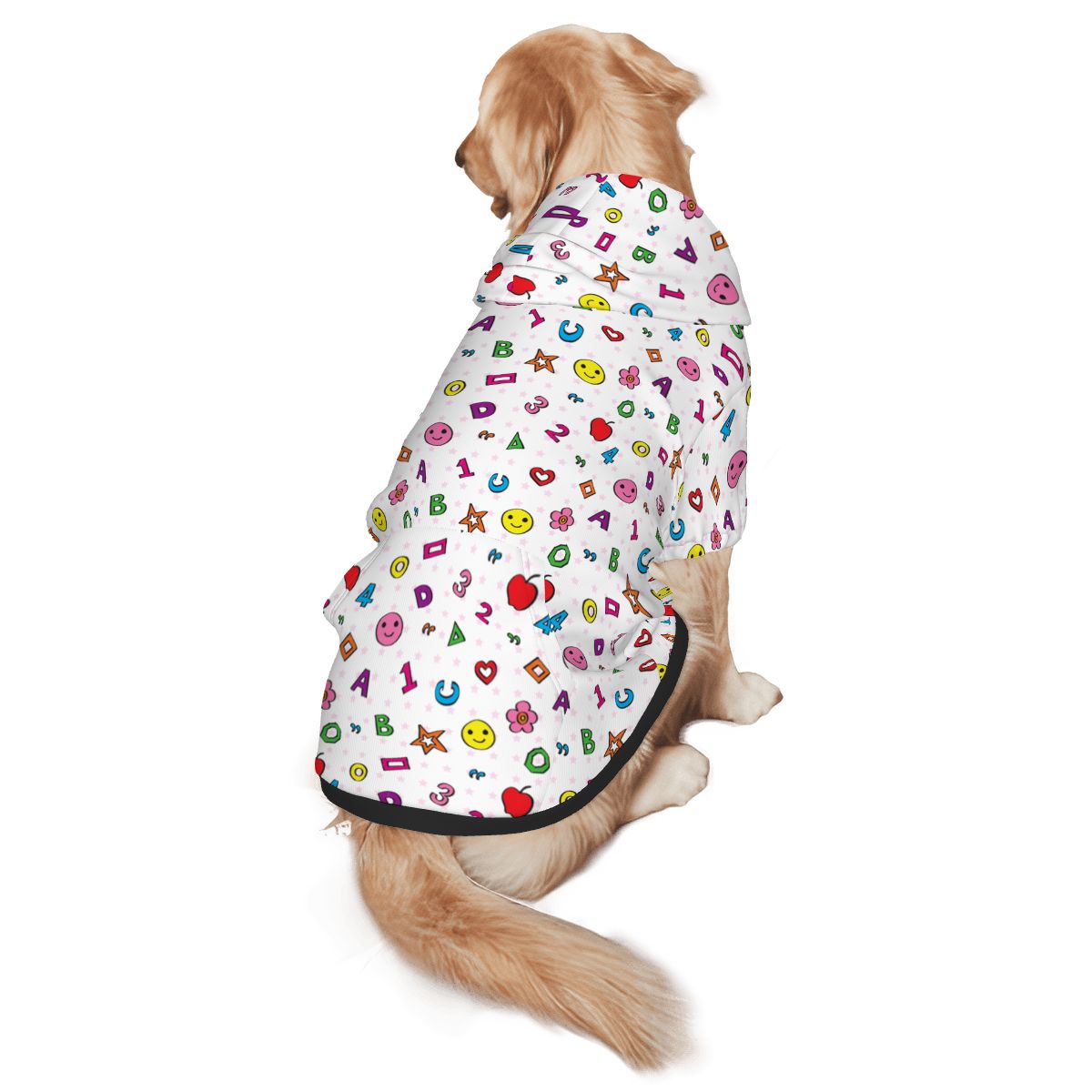 Dog wearing Pet Hoodie Alphabet, Numbers, Happy Face & Stars Nursery Print Cat and Dog Hoodie pet hoodie