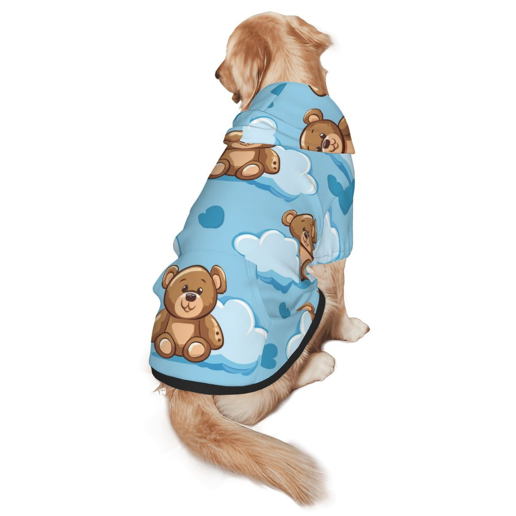Dog wearing Teddy Bear Nursery Print pet hoodie back view