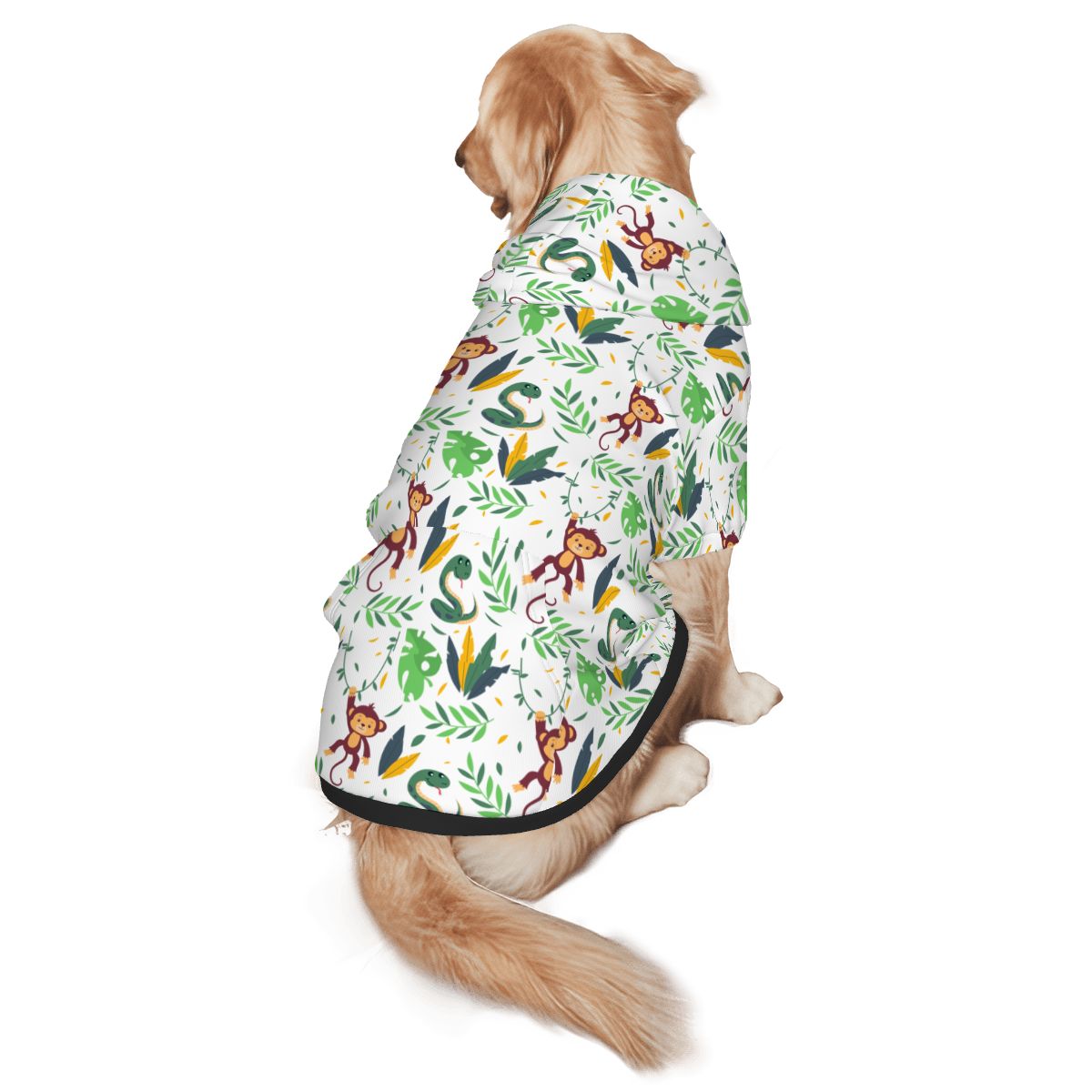 Dog wearing Hanging Monkey Nursery Print pet hoodie back view