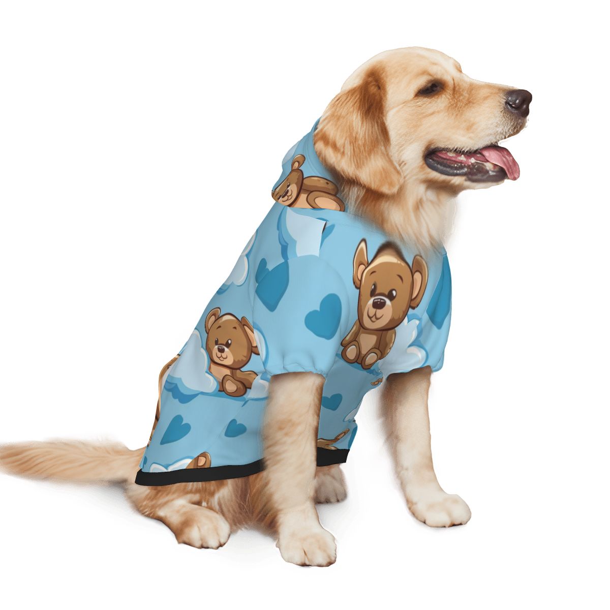 Dog wearing Teddy Bear Nursery Print pet hoodie back side view
