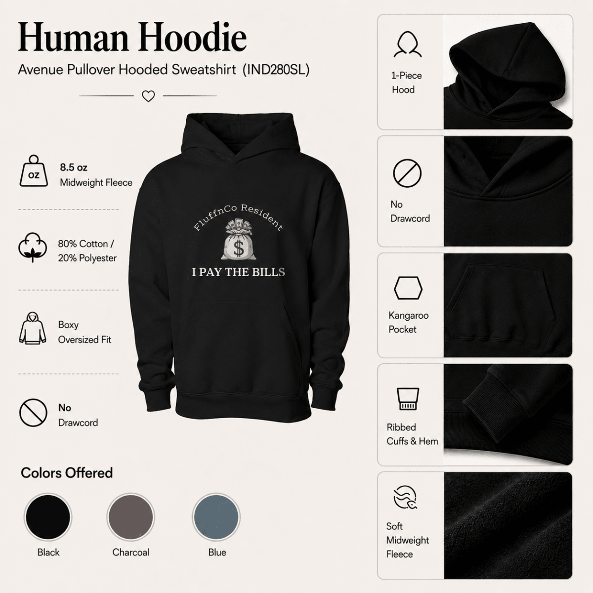 Add on Human Hoodie - I pay the bills - FluffnCoBlue Magicxs