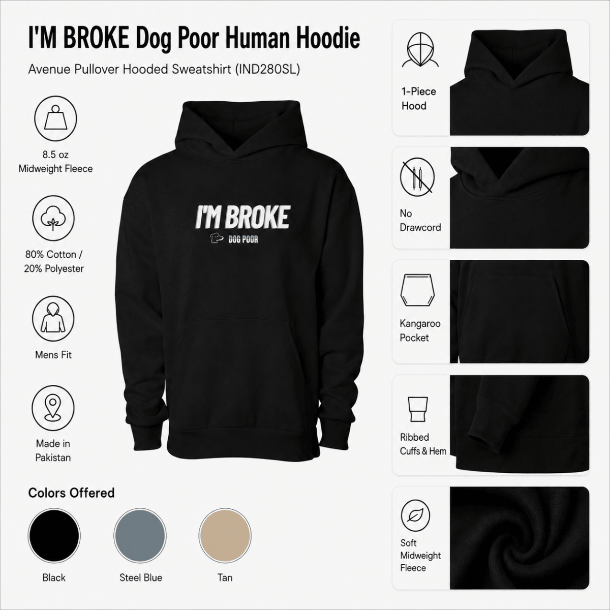 Add on Human Hoodie - I'm Broke Dog Poor - FluffnCoBlue Magicxs
