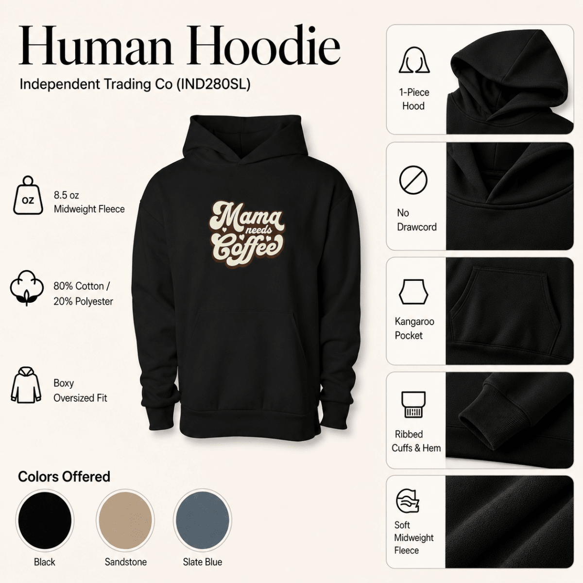 Add on Human Hoodie - Mama Needs Coffee v2 - FluffnCoSandstonexs