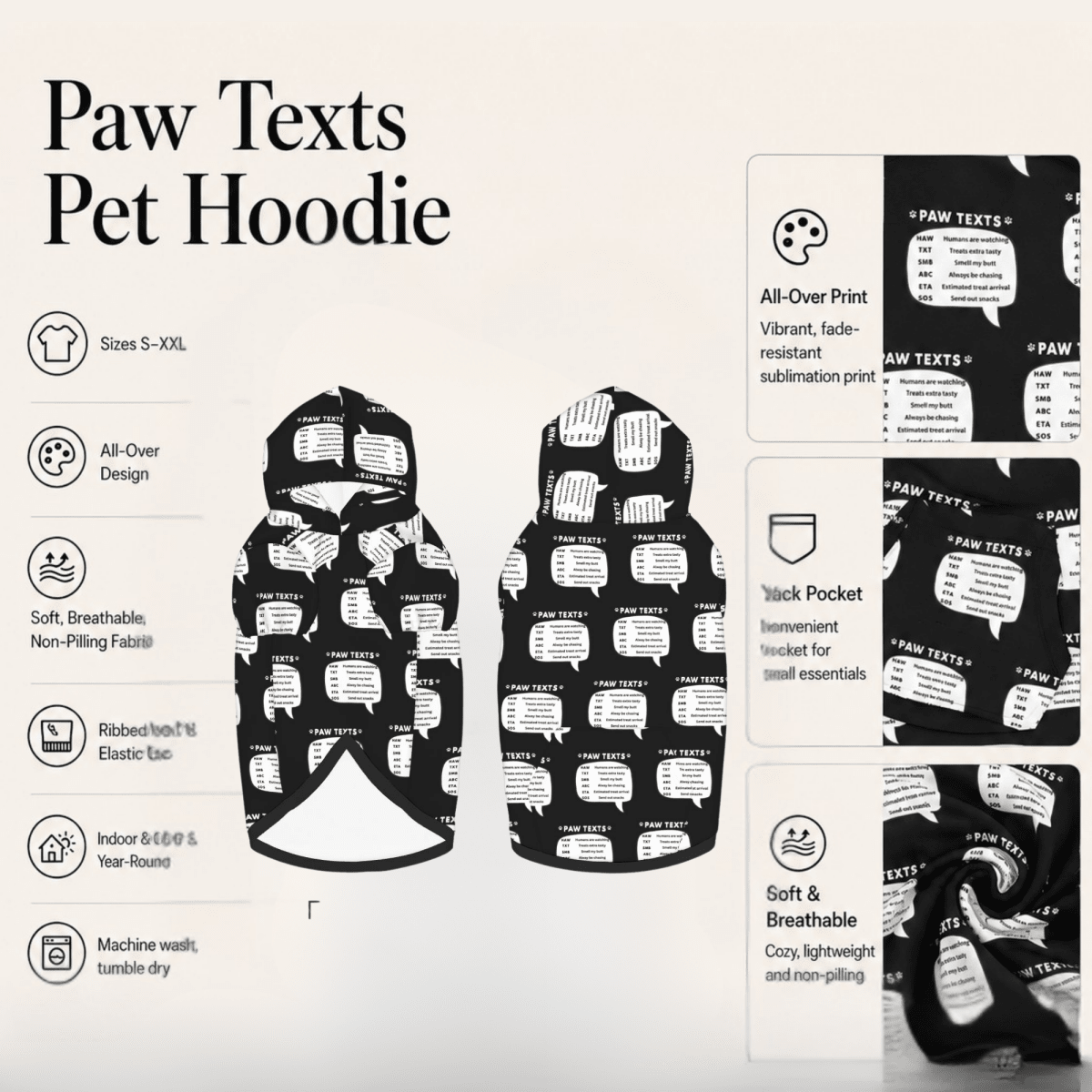 Add on Pet Hoodie - Paw Texts - FluffnCoScats